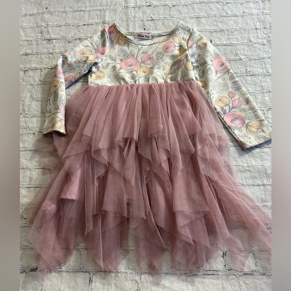 ORCHID LANE GIRLS FLORAL PASTEL COLORS TOP WITH BLUSH PINK TULLE BOTTOM SIZE 4